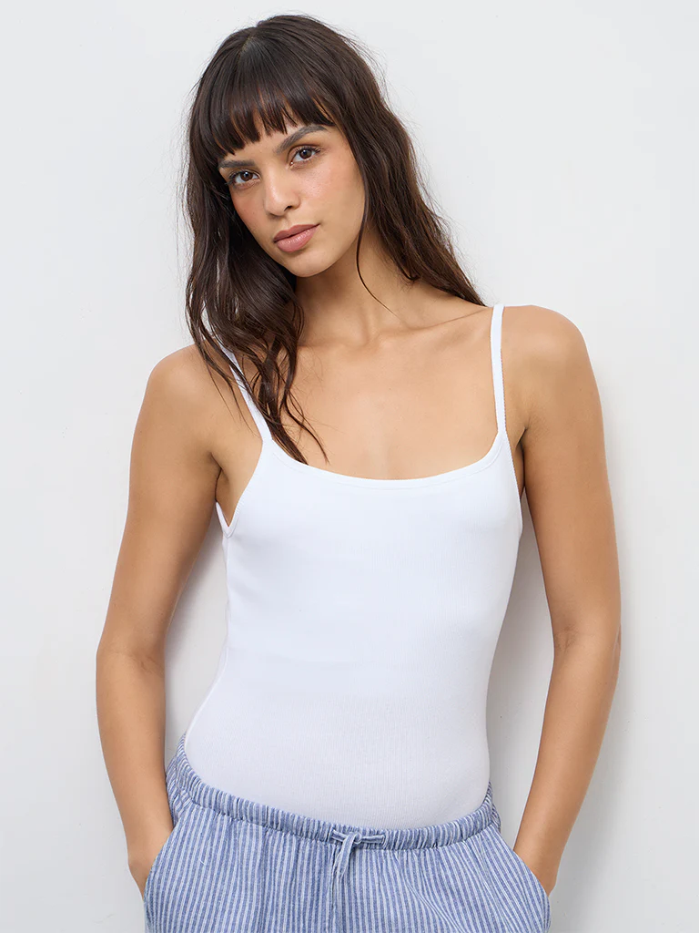 Wunderlove White Ribbed Cotton-Blend Camisole