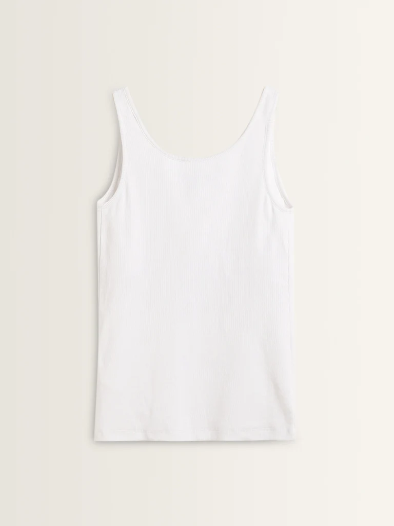 Wunderlove White Ribbed Textured Cotton-Blend Camisole - Image 6
