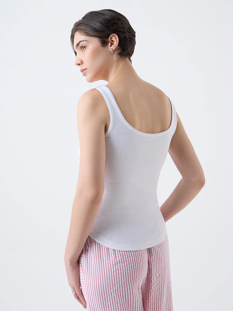 Wunderlove White Solid Cotton Camisole - Image 4