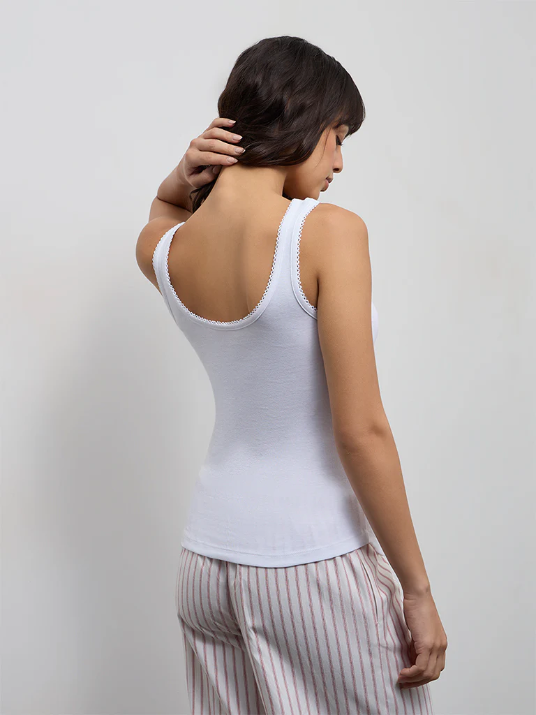 Wunderlove White Solid Cotton Camisole - Image 4