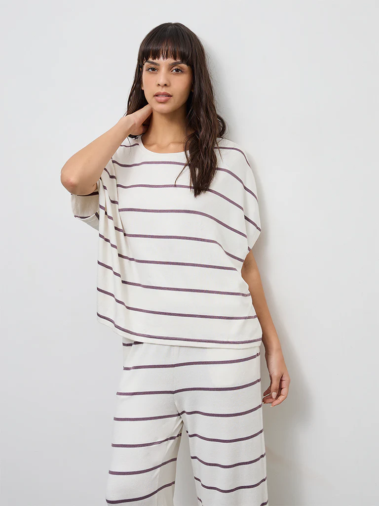 Wunderlove White Stripe Printed T-Shirt