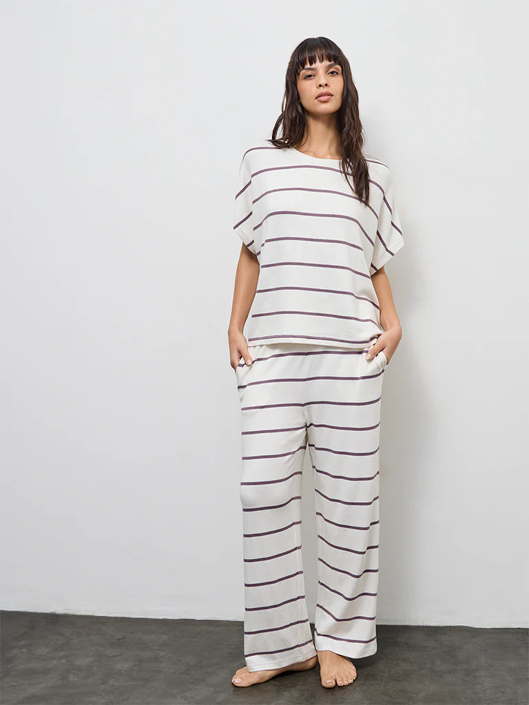 Wunderlove White Stripe Printed T-Shirt - Image 2