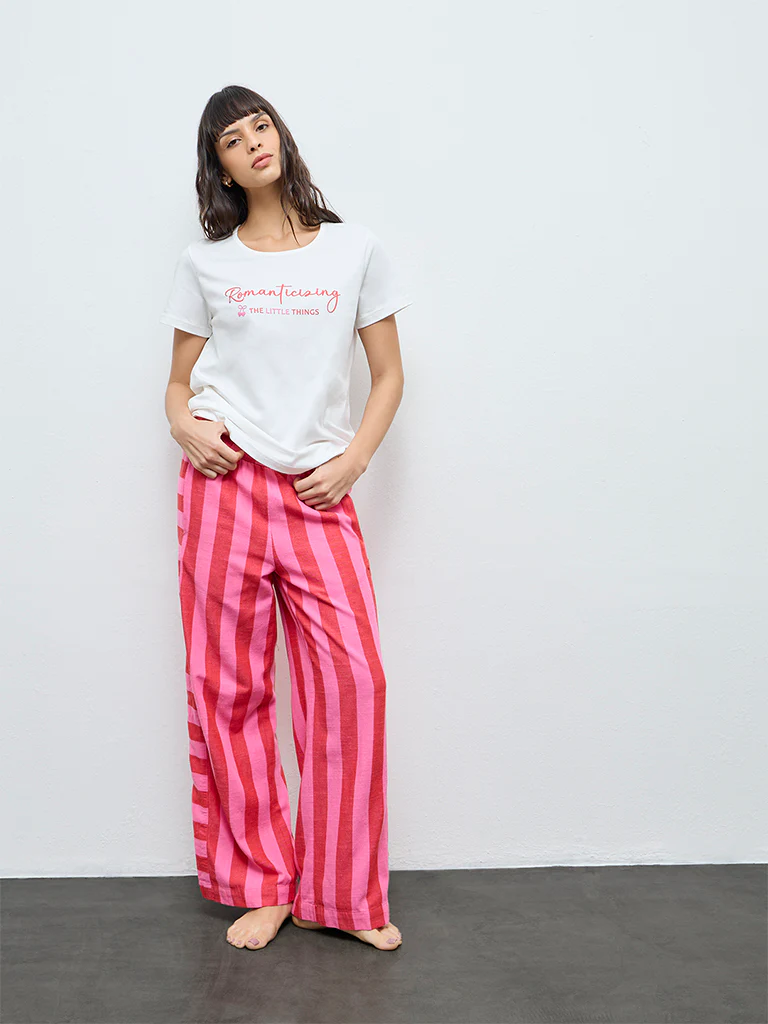 Wunderlove White Typographic Cotton T-Shirt - Image 2