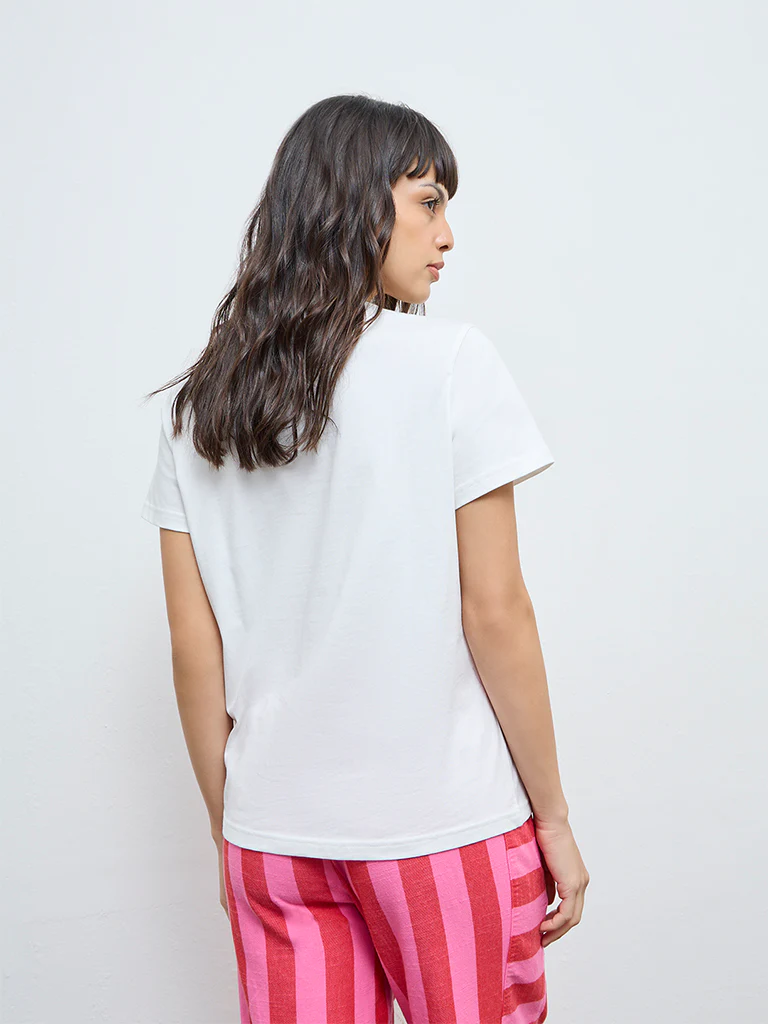 Wunderlove White Typographic Cotton T-Shirt - Image 4