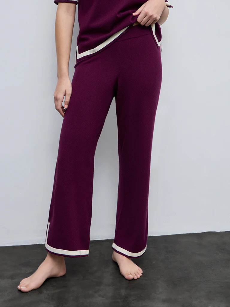 Wunderlove Wine Contrast Detailed High-Rise Pants - Image 2