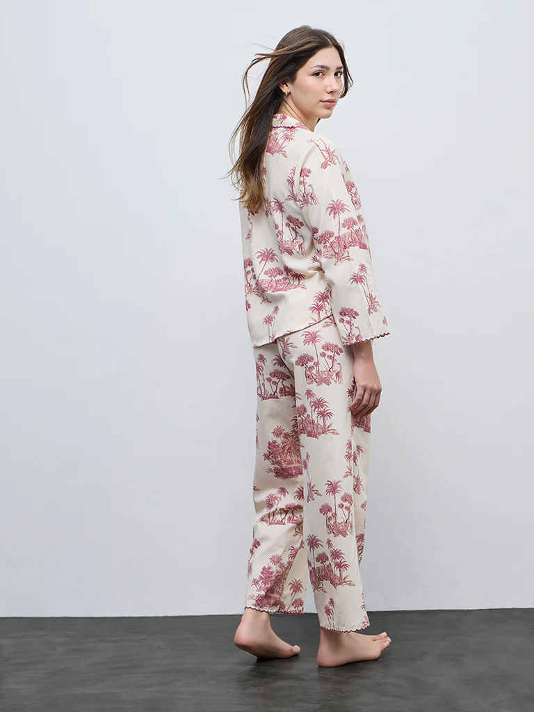Wunderlove Wine Cotton Shirt and Pyjamas Set - Image 4