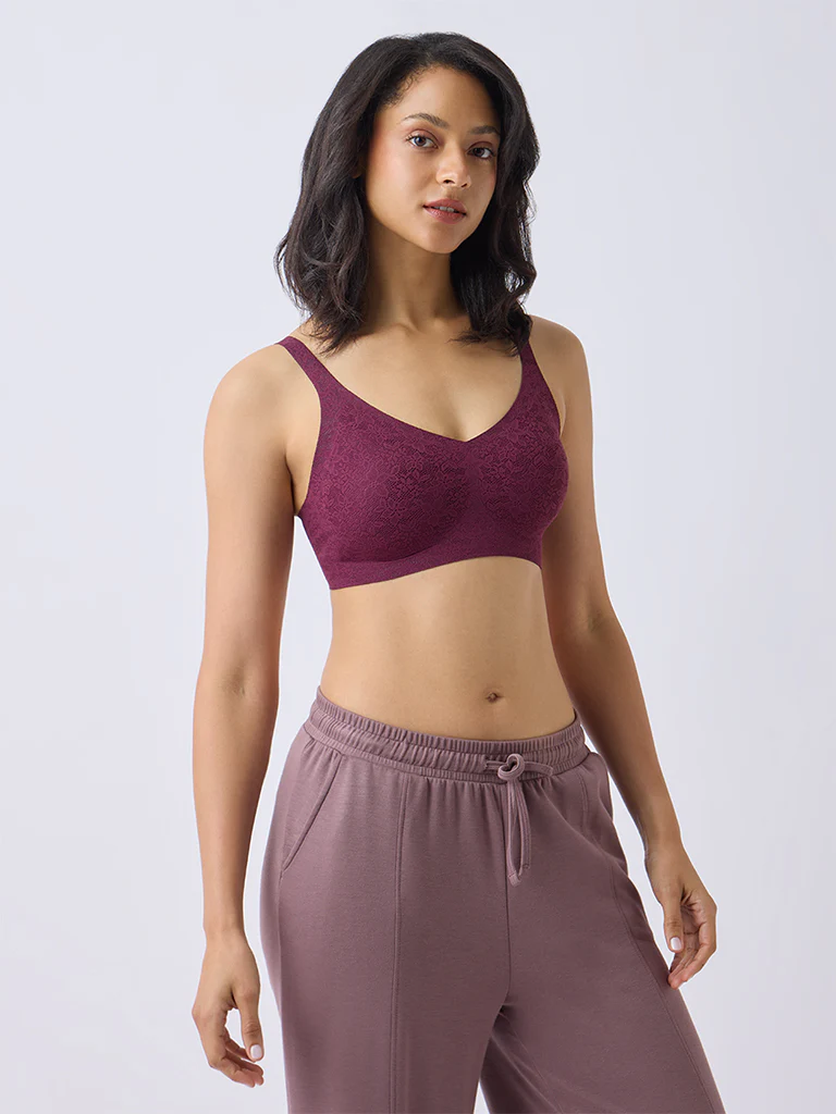 Wunderlove Wine Lace-Detailed Invisible Padded Bra - Image 2