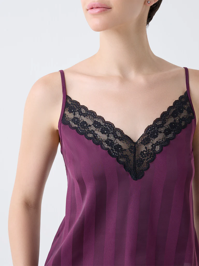 Wunderlove Wine Lace Detailed Satin Camisole - Image 3