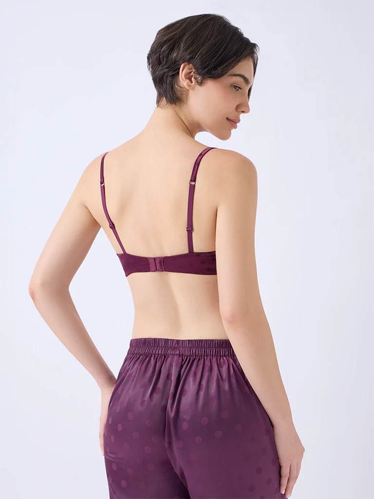 Wunderlove Wine Polka Dot Satin Padded Bra - Image 4