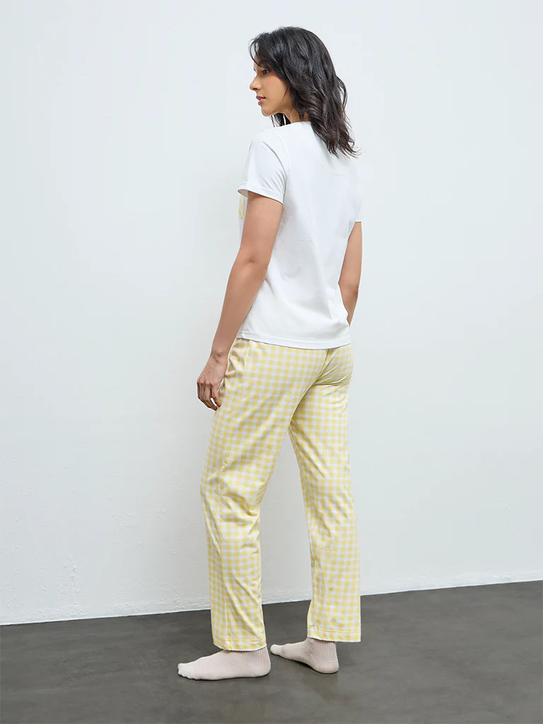 Wunderlove Yellow Printed Embroidered Cotton Pyjama Set - Image 4