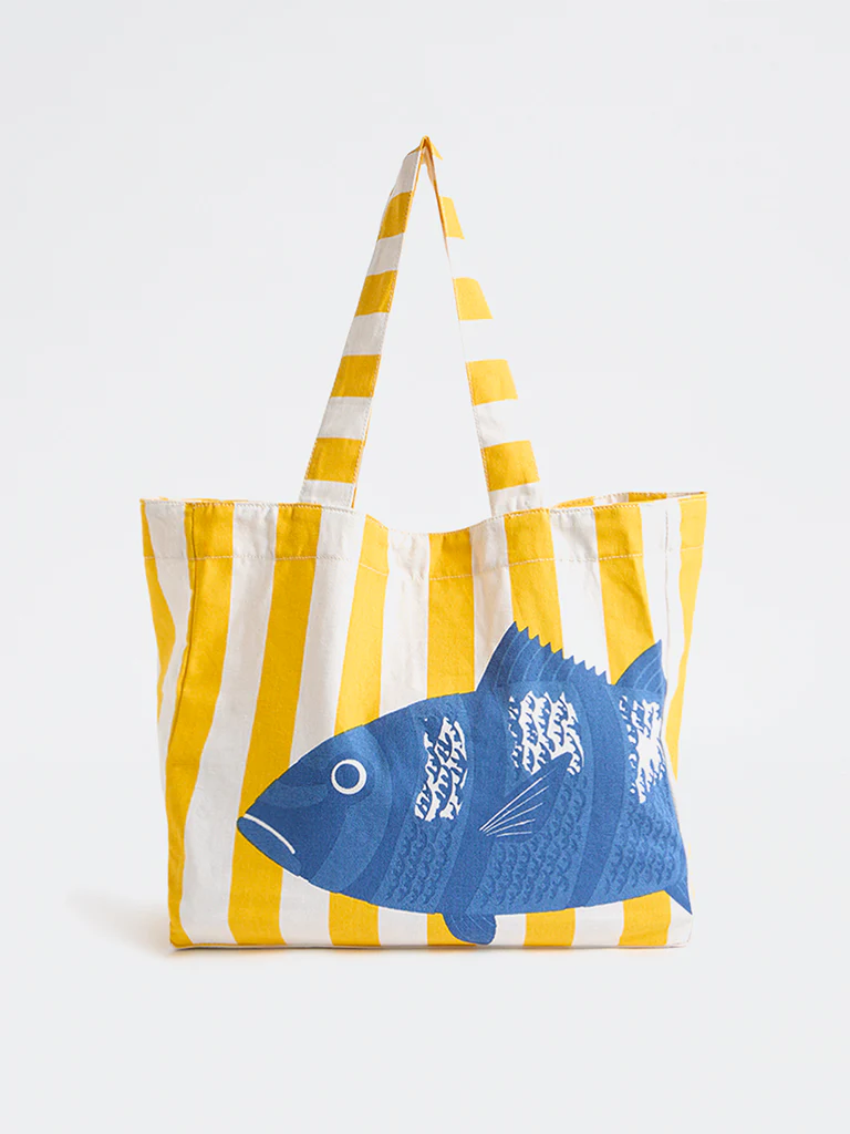 Wunderlove Yellow Stripe-Printed Canvas Tote Bag