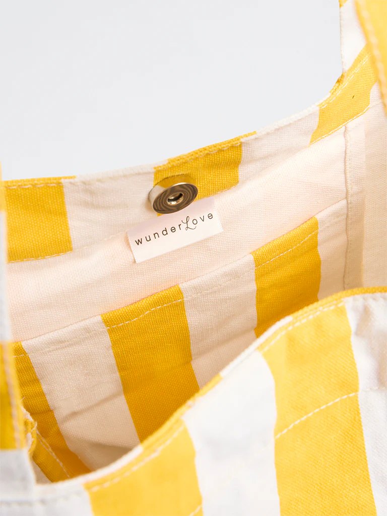 Wunderlove Yellow Stripe-Printed Canvas Tote Bag - Image 3
