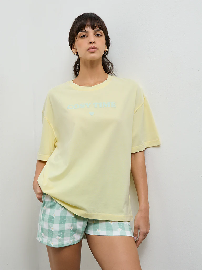 Wunderlove Yellow Text Design Cotton T-Shirt
