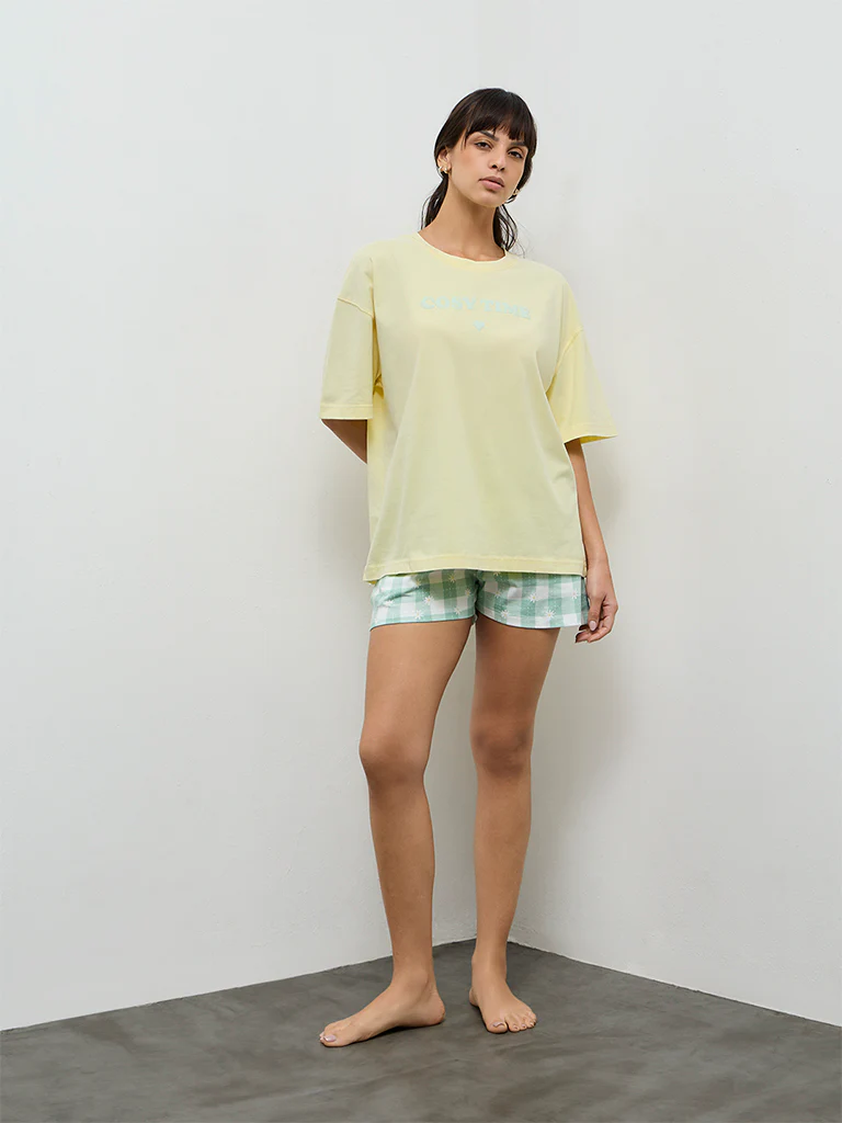 Wunderlove Yellow Text Design Cotton T-Shirt - Image 2