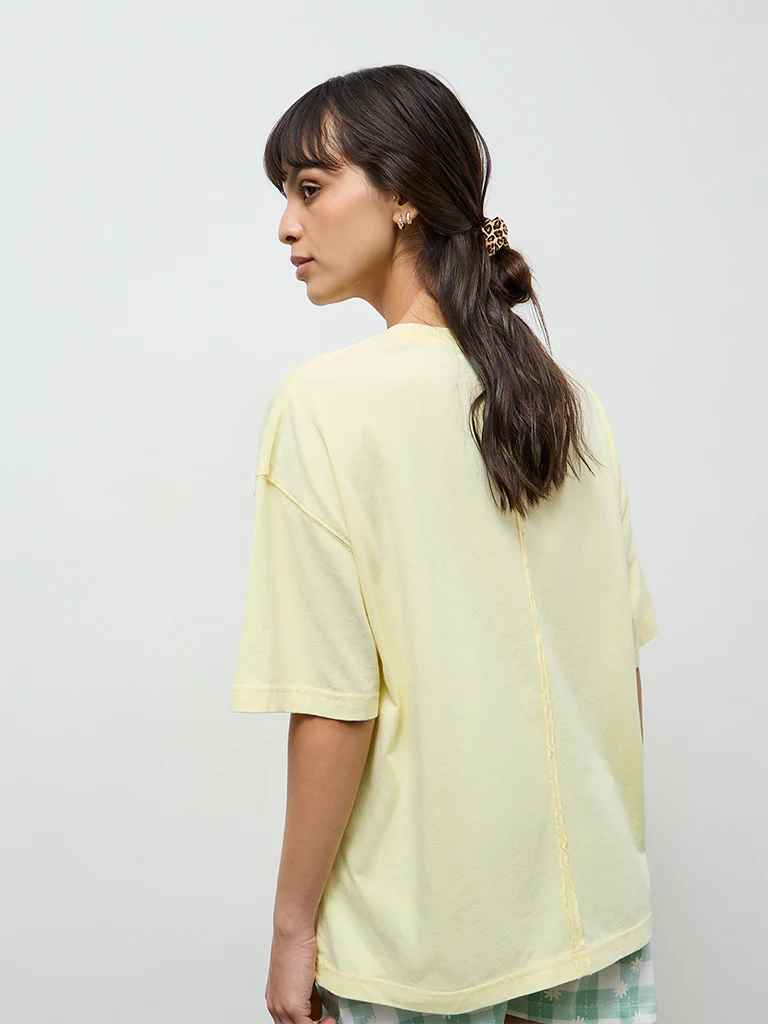 Wunderlove Yellow Text Design Cotton T-Shirt - Image 4