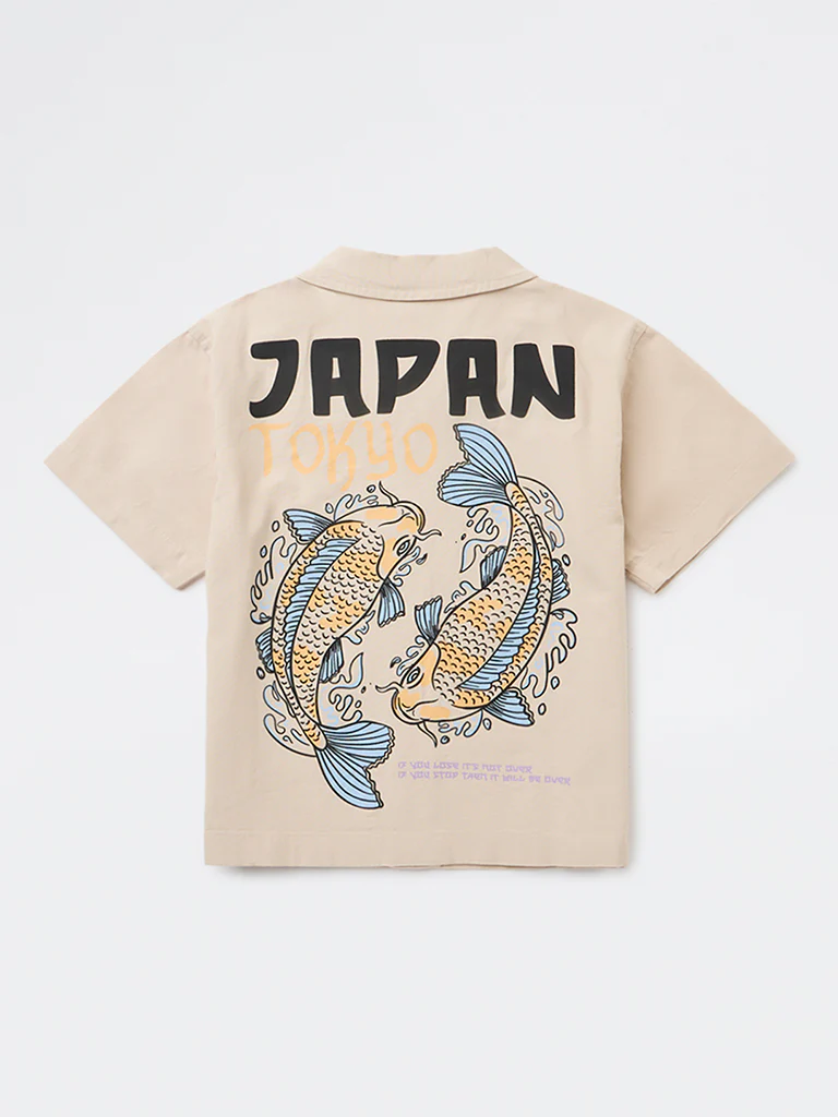 Y&F Kids Boys Beige Graphic Printed Cotton Shirt - Image 2