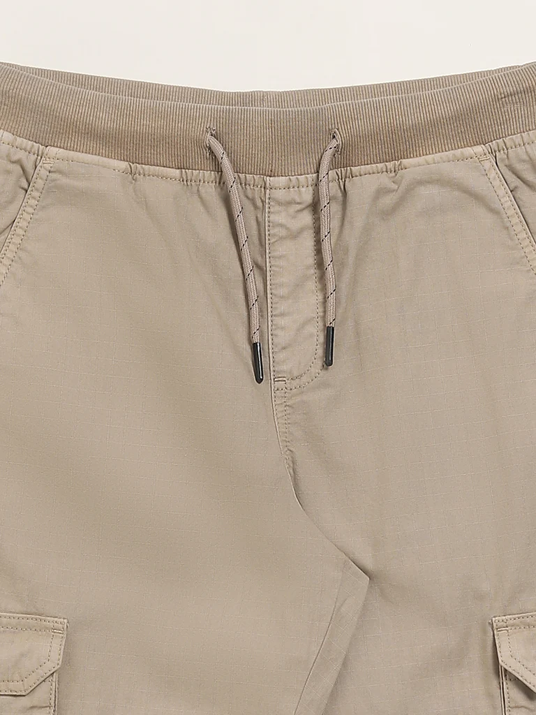 Y&F Kids Boys Beige Mid-Rise Cotton Cargo Joggers - Image 3