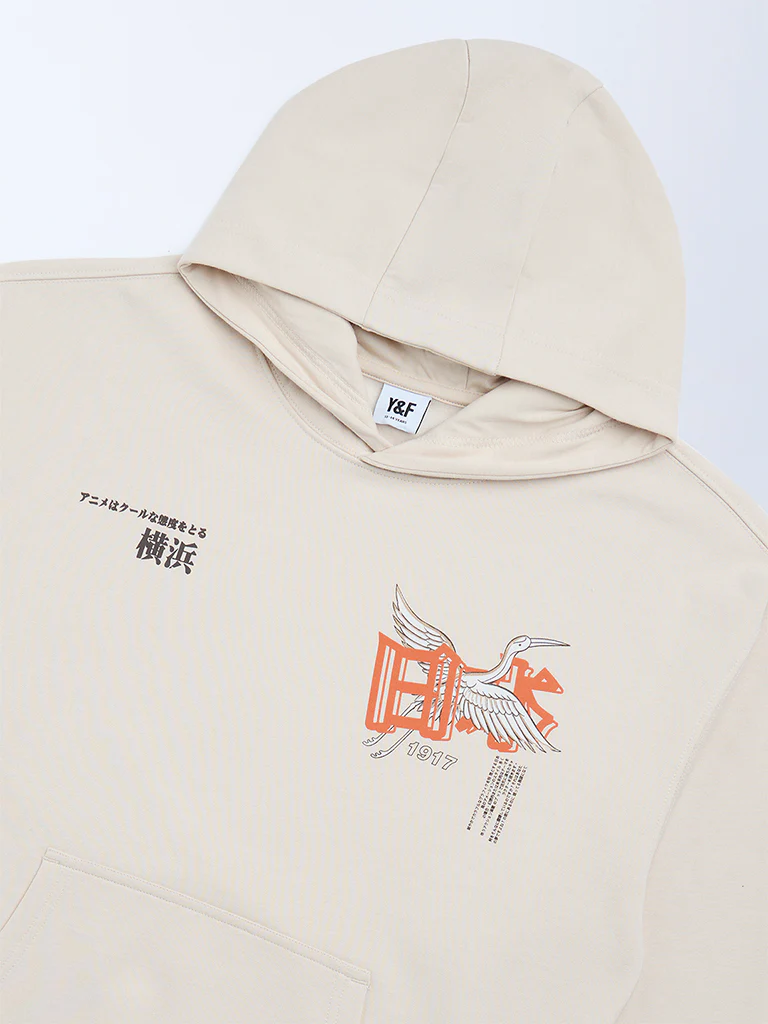 Y&F Kids Boys Beige Printed Cotton-Blend Hoodie - Image 3