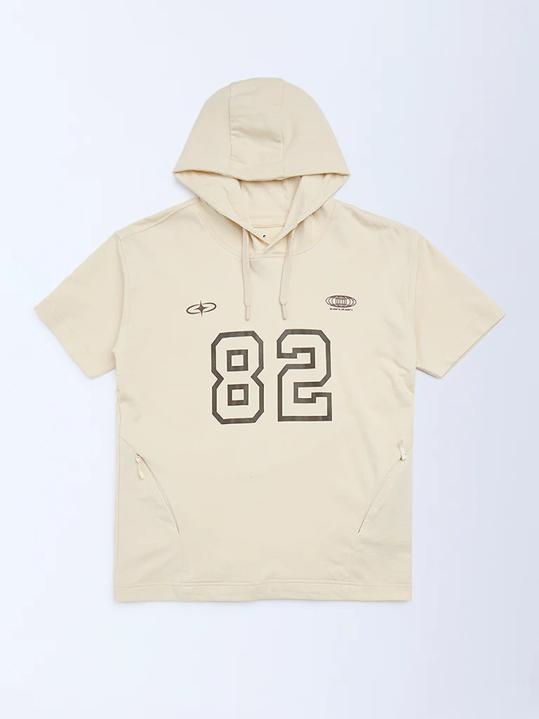 Y&F Kids Boys Beige Printed Cotton Hoodie
