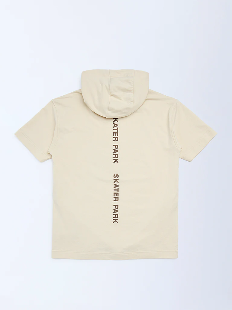 Y&F Kids Boys Beige Printed Cotton Hoodie - Image 2