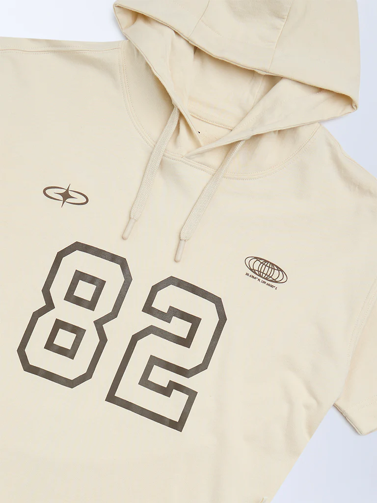 Y&F Kids Boys Beige Printed Cotton Hoodie - Image 3