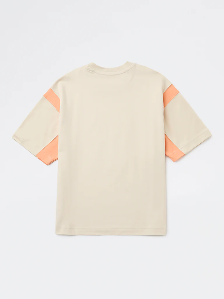 Y&F Kids Boys Beige Printed Cotton T-Shirt - Image 2