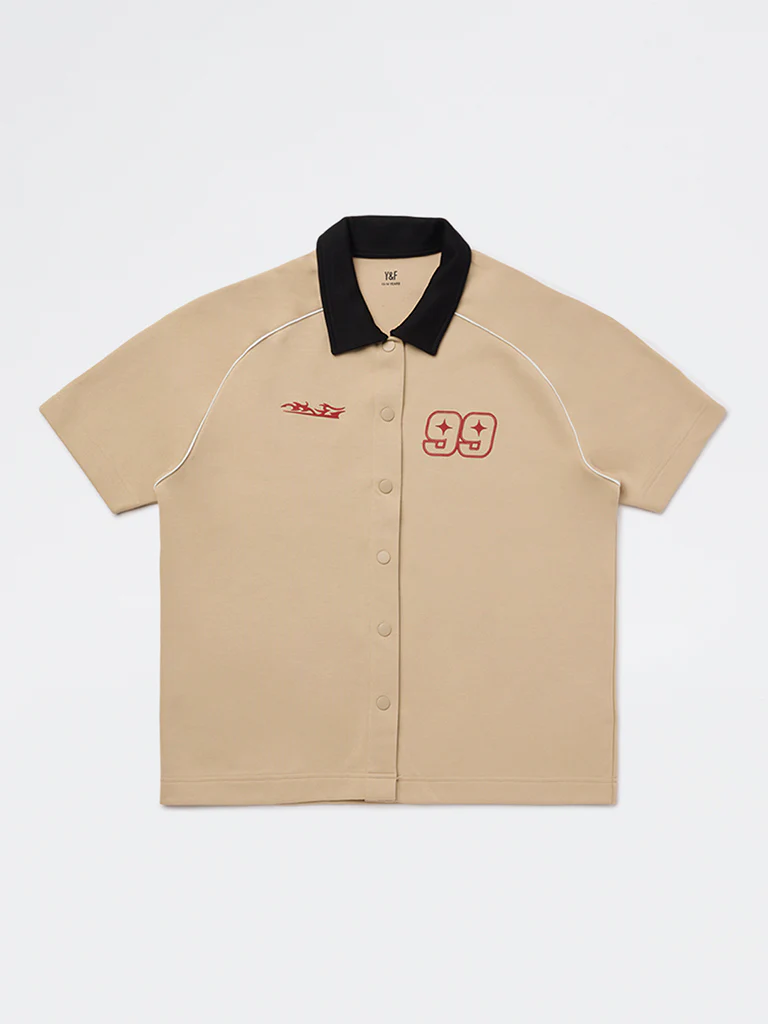 Y&F Kids Boys Beige Printed Shirt