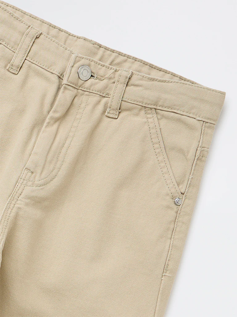 Y&F Kids Boys Beige Solid Mid-Rise Denim Trousers - Image 4