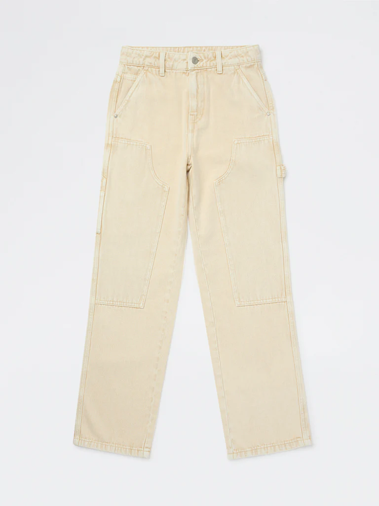 Y&F Kids Boys Beige Straight-Fit Mid-Rise Jeans