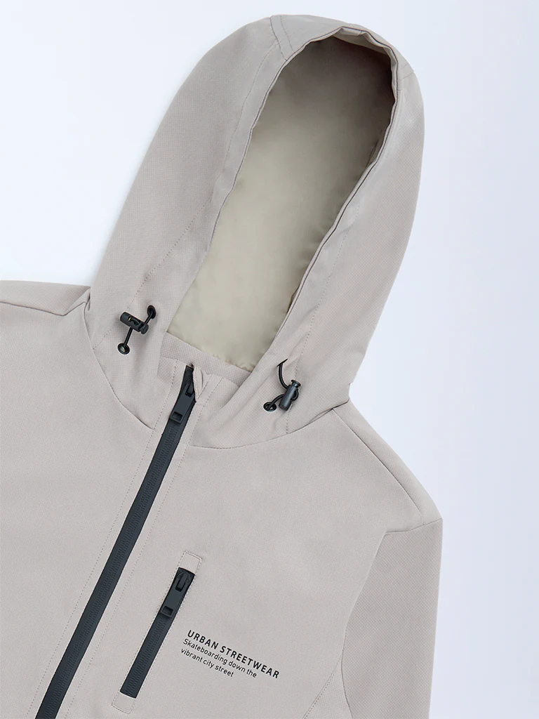 Y&F Kids Boys Beige Text Detailed Hooded Jacket - Image 3
