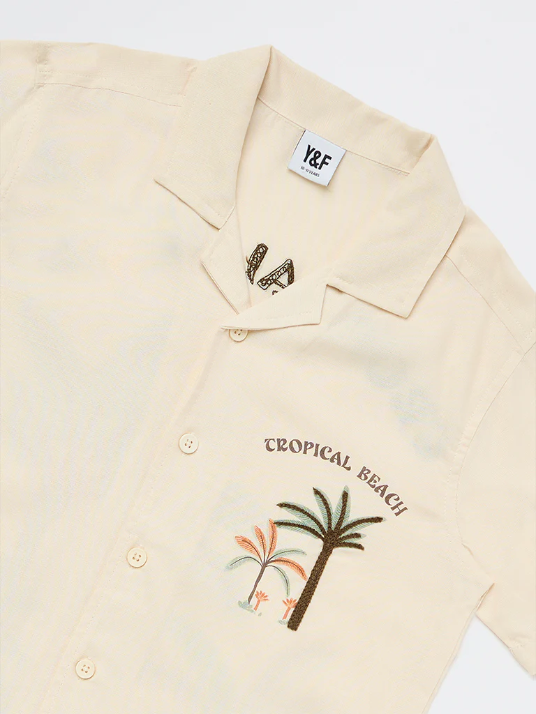 Y&F Kids Boys Beige Tropical Printed Shirt - Image 5