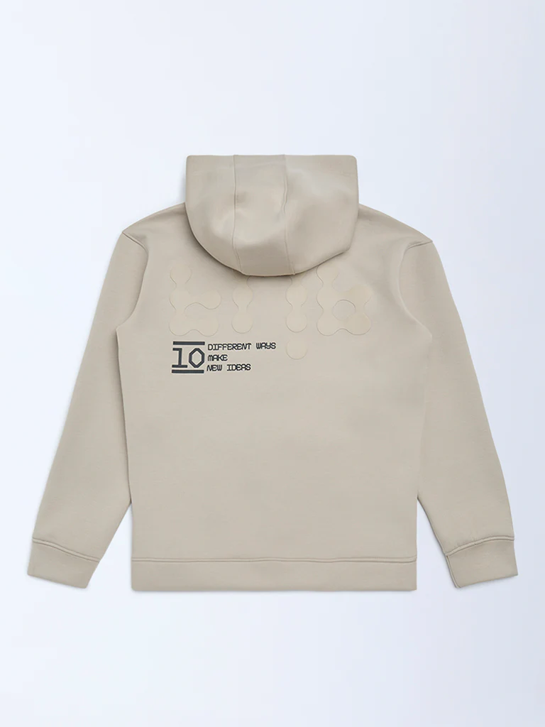 Y&F Kids Boys Beige Typographic Hooded Jacket - Image 2