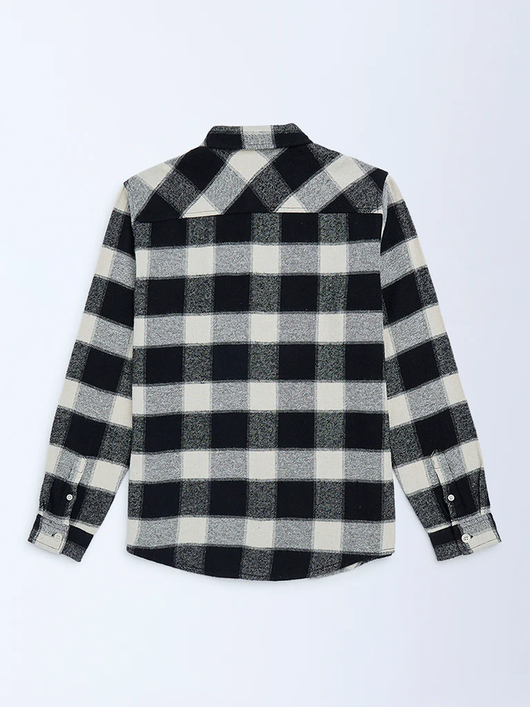 Y&F Kids Boys Black Flannel Checkered Cotton Shirt - Image 4