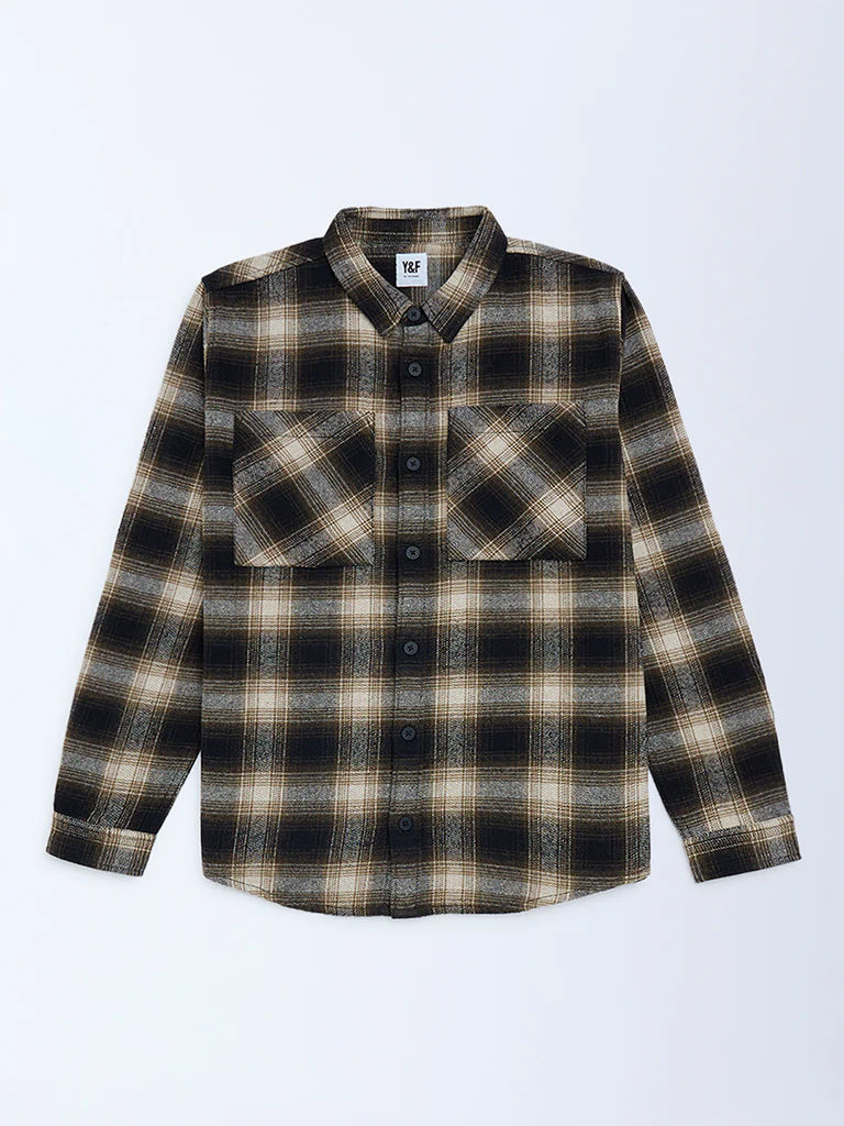 Y&F Kids Boys Black Flannel Checks Design Cotton Shirt