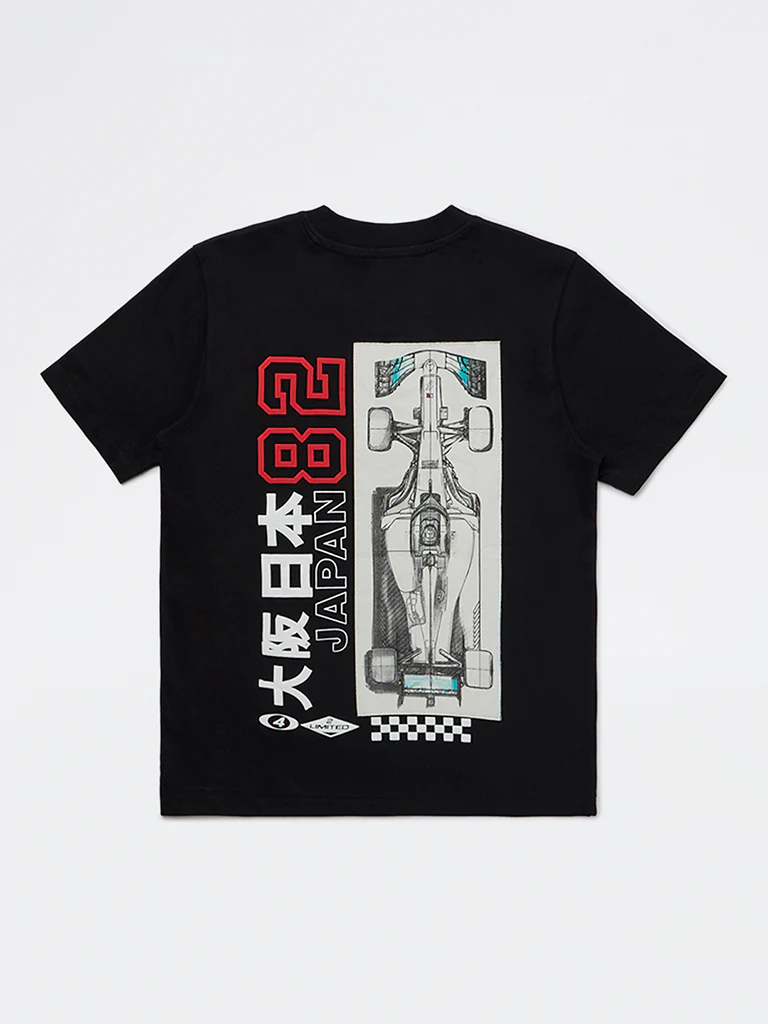 Y&F Kids Boys Black Graphic Printed Cotton T-Shirt - Image 2