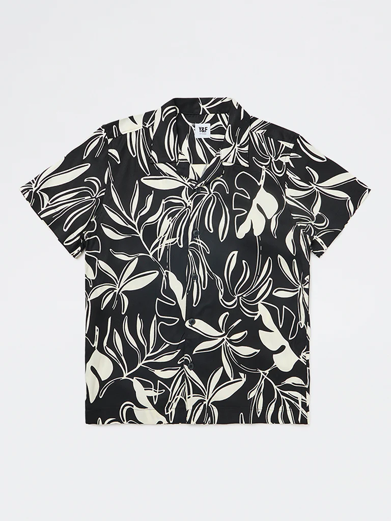 Y&F Kids Boys Black Leaf Pattern Shirt - Image 3