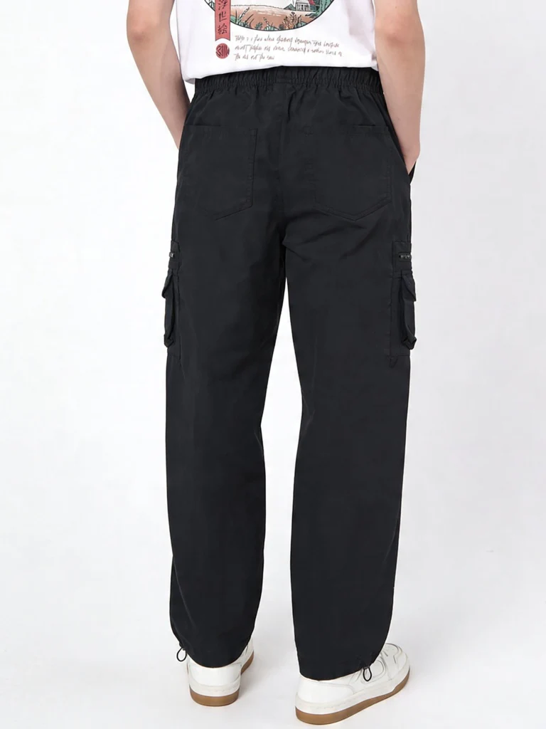 Y&F Kids Boys Black Mid-Rise Cotton-Blend Cargo Pants - Image 2