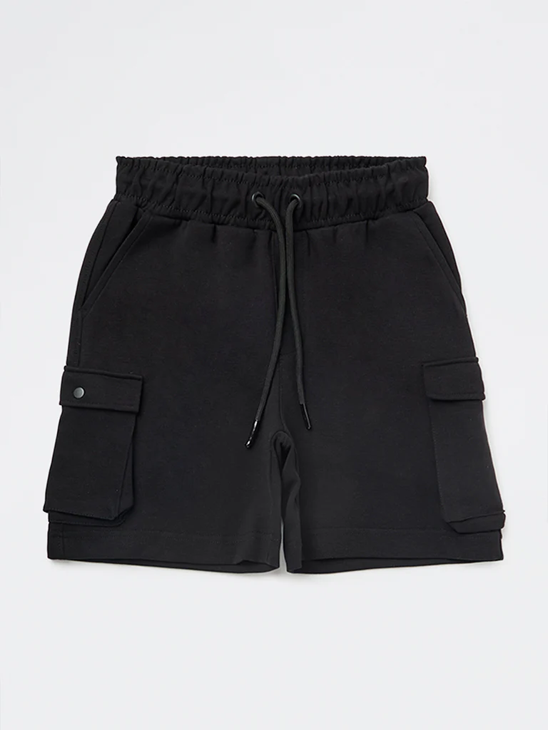 Y&F Kids Boys Black Mid-Rise Cotton-Blend Shorts - Image 4