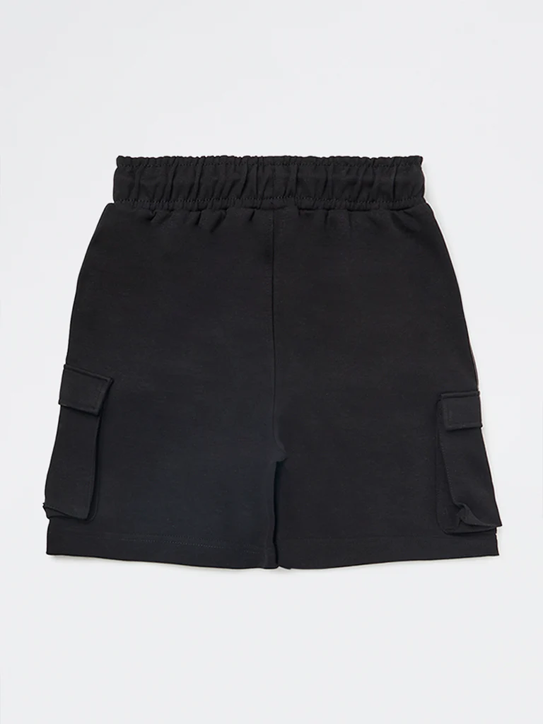 Y&F Kids Boys Black Mid-Rise Cotton-Blend Shorts - Image 5
