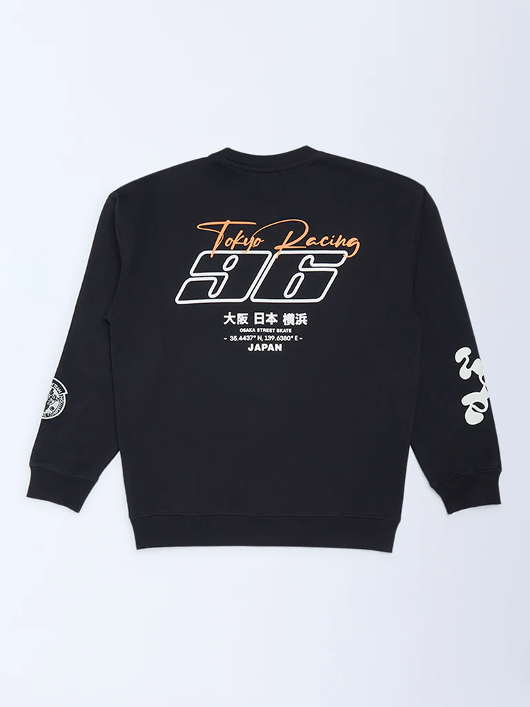 Y&F Kids Boys Black Printed Cotton-Blend Sweatshirt - Image 2