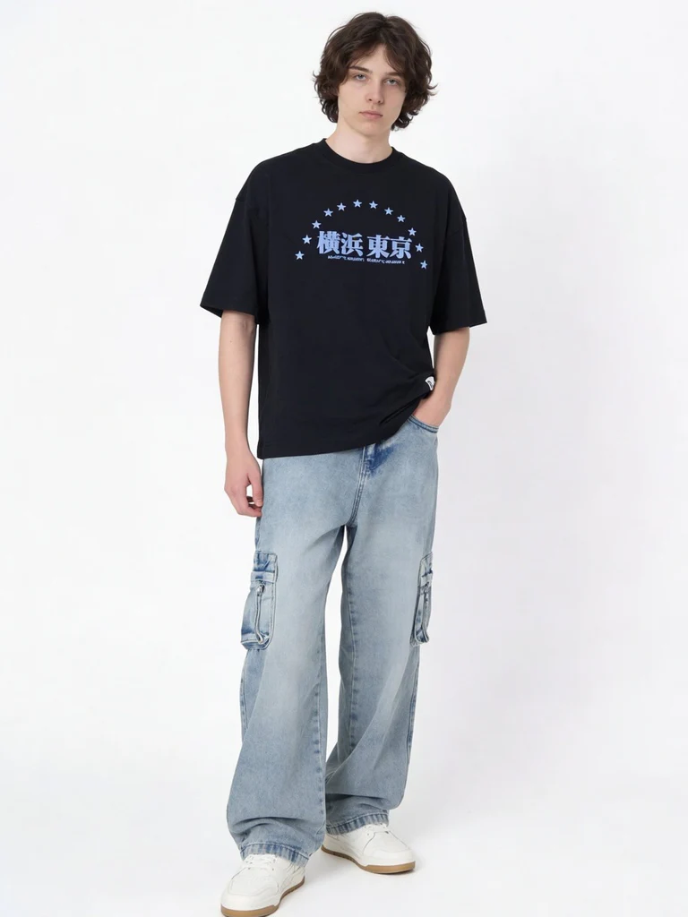 Y&F Kids Boys Black Printed Cotton T-Shirt