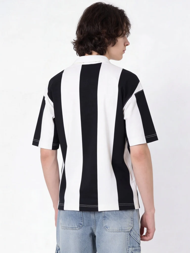 Y&F Kids Boys Black Striped Cotton Polo T-Shirt - Image 2