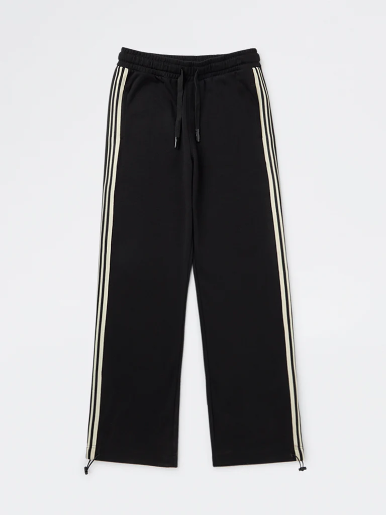 Y&F Kids Boys Black Striped Mid-Rise Cotton-Blend Track Pants - Image 2