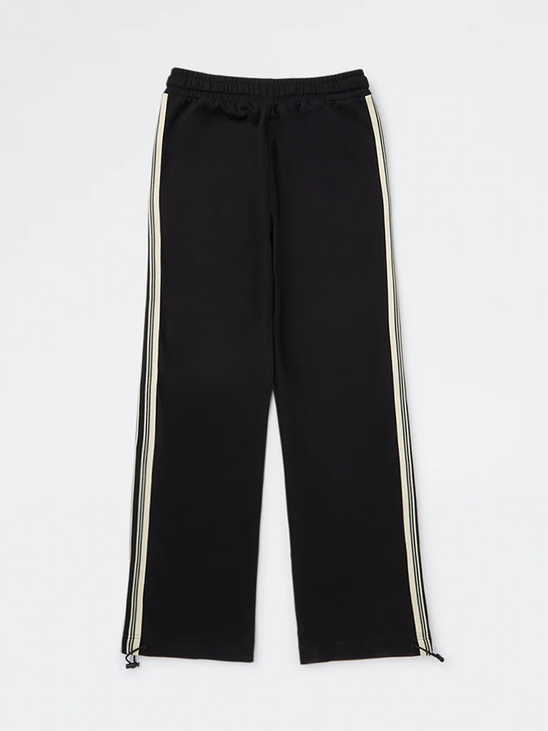 Y&F Kids Boys Black Striped Mid-Rise Cotton-Blend Track Pants - Image 3