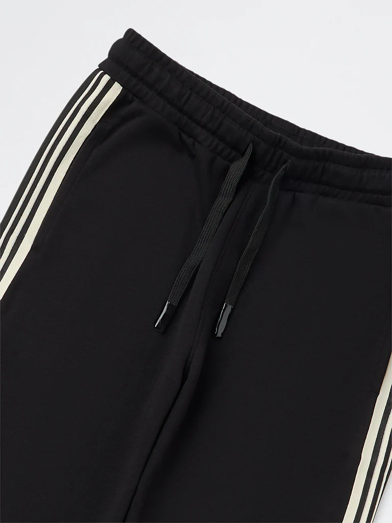 Y&F Kids Boys Black Striped Mid-Rise Cotton-Blend Track Pants - Image 4