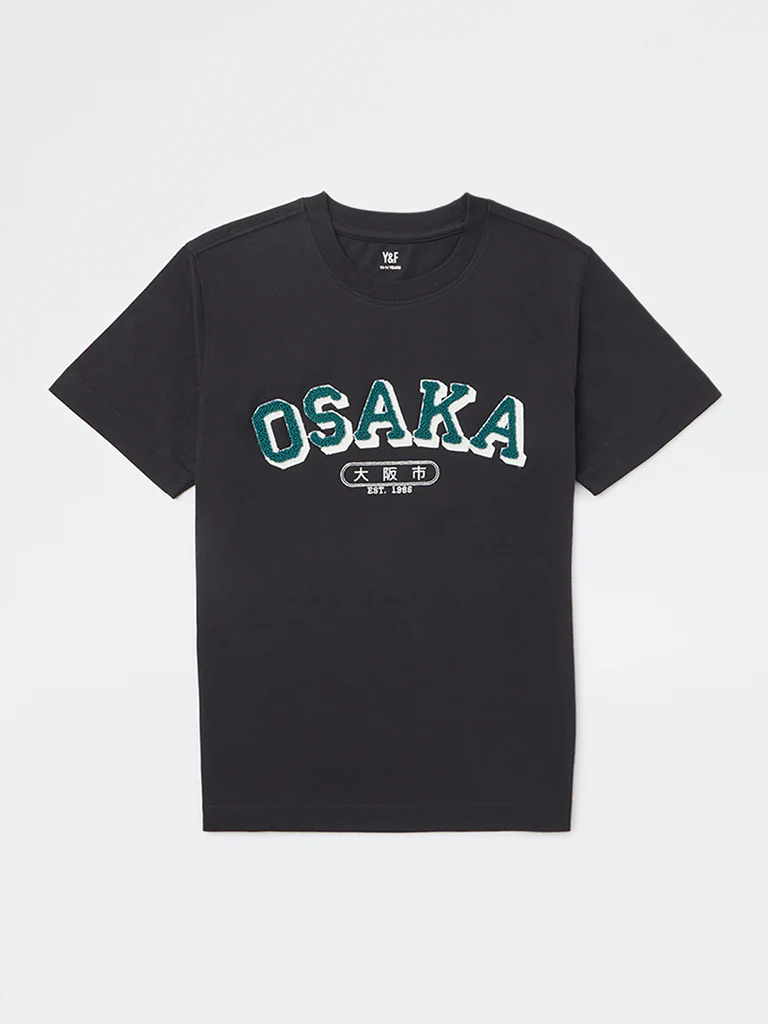 Y&F Kids Boys Black Text Detailed Cotton T-Shirt - Image 2