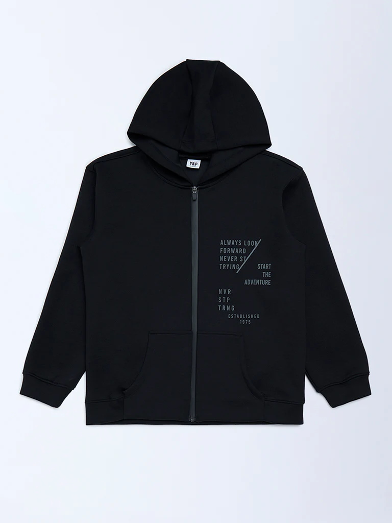 Y&F Kids Boys Black Typographic Jacket