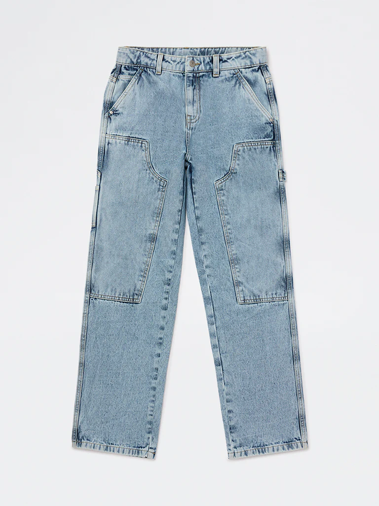 Y&F Kids Boys Blue Faded Mid-Rise Jeans