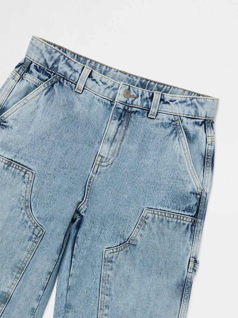 Y&F Kids Boys Blue Faded Mid-Rise Jeans - Image 3