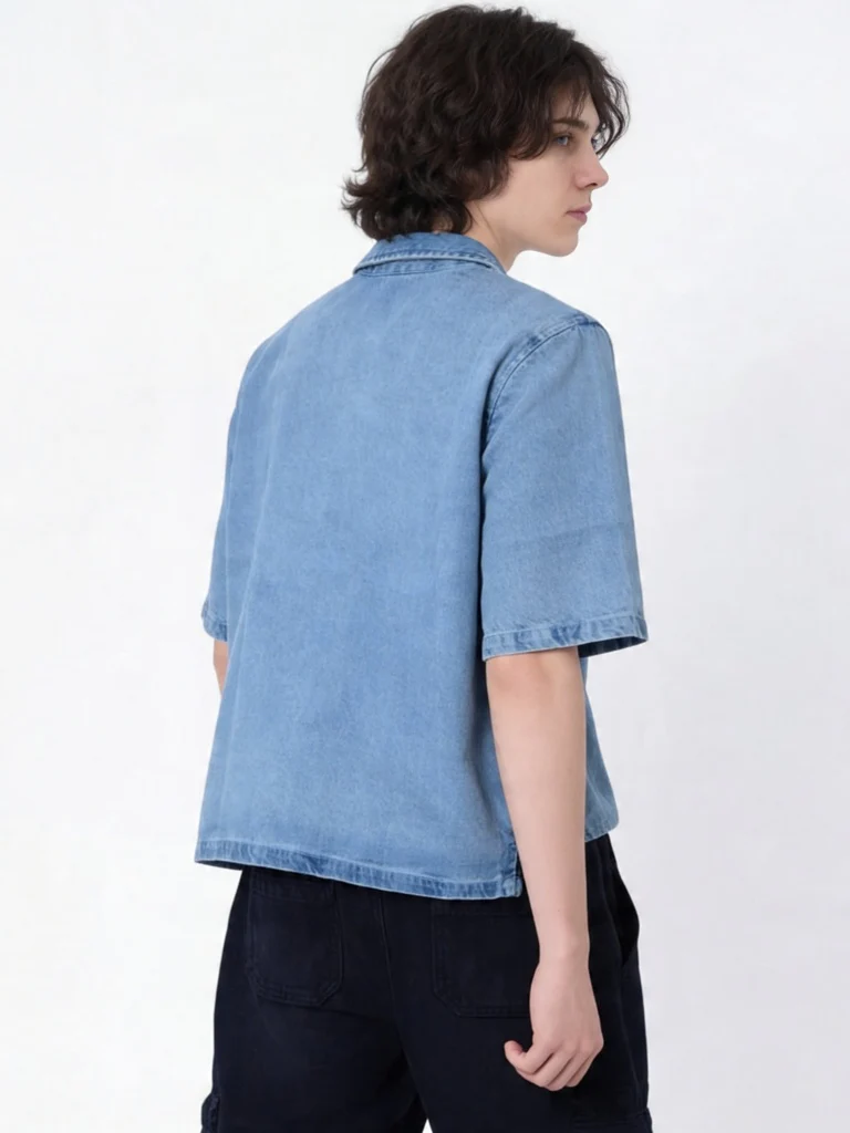 Y&F Kids Boys Blue Graphic Print Zip-Up Denim Shirt - Image 2